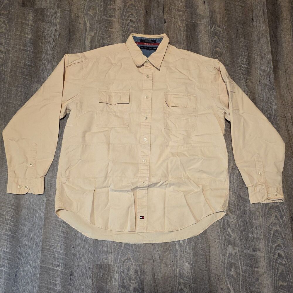 TOMMY HILFIGER Vintage Long Sleeve Shirt H00 Embroidered on Back Size XL Heavy